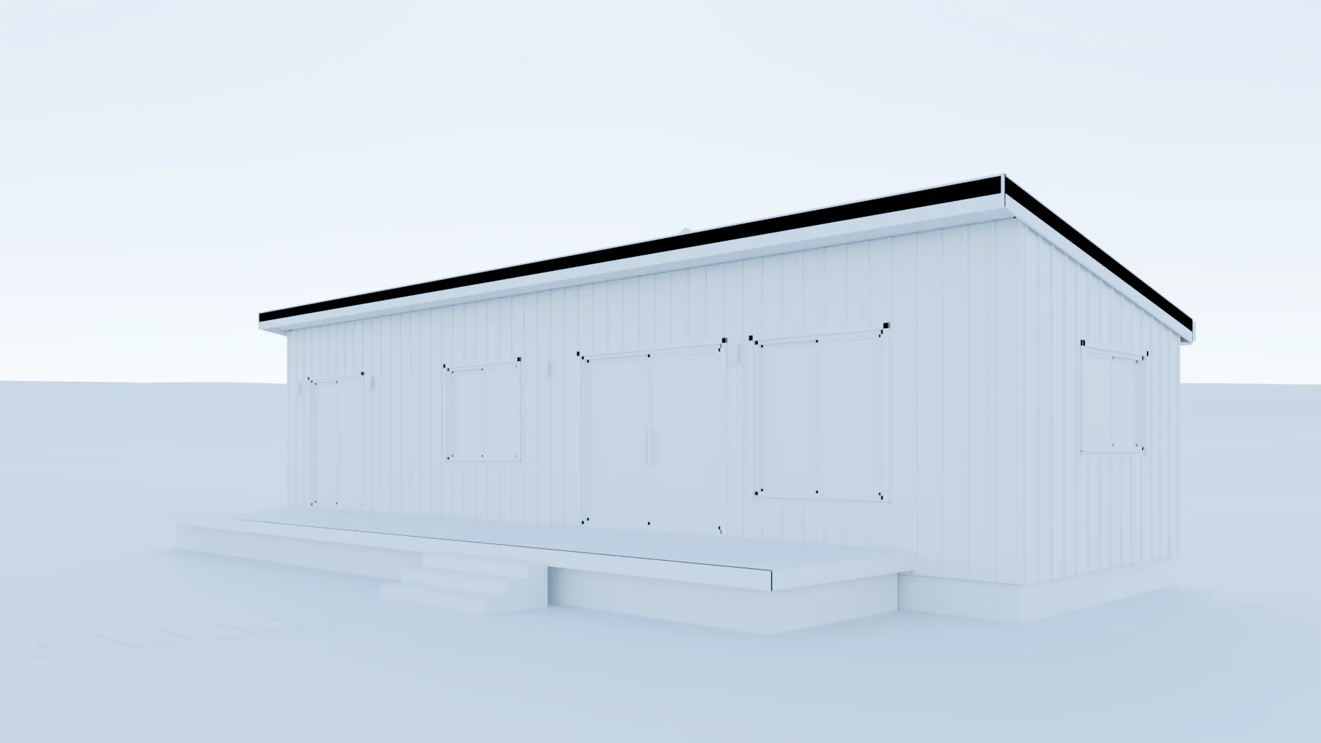 Kahu as a clay model: the house and its deck in plain white, on a pale ground.